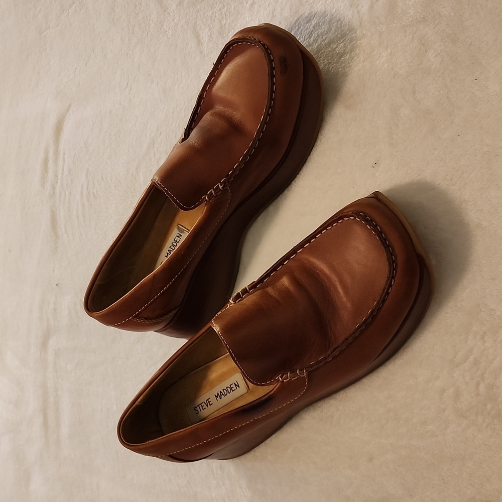 Steve Madden Vintage 2000s Platform Leather Loafer, Sz 8